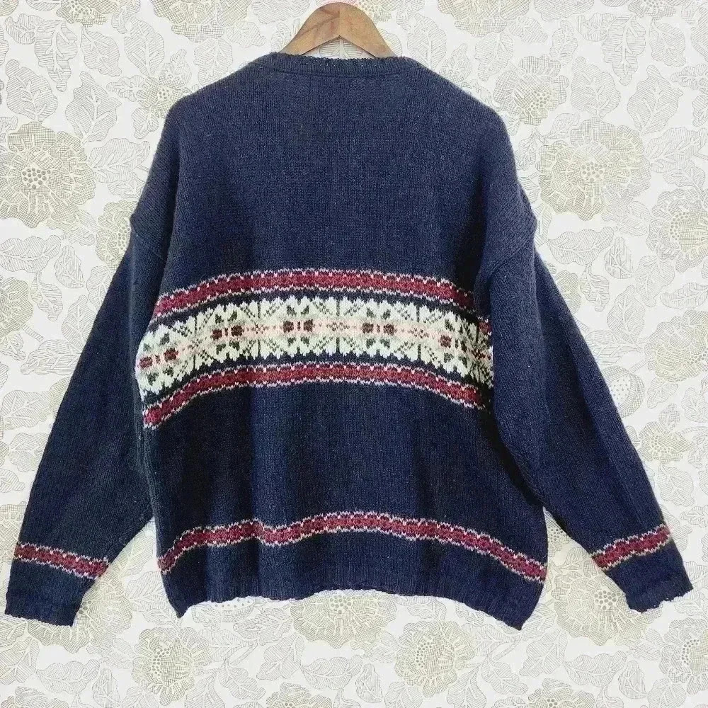 Woolrich Wool Aztec V neck Pullover Men's XL Sweater Navy Blue 9205 - Picture 2 of 8